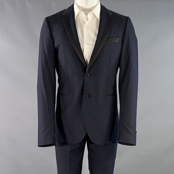 INDOCHINO Size 38 Navy Black Contrast Trim Wool Cashmere Tuxedo - Picture 1 of 14